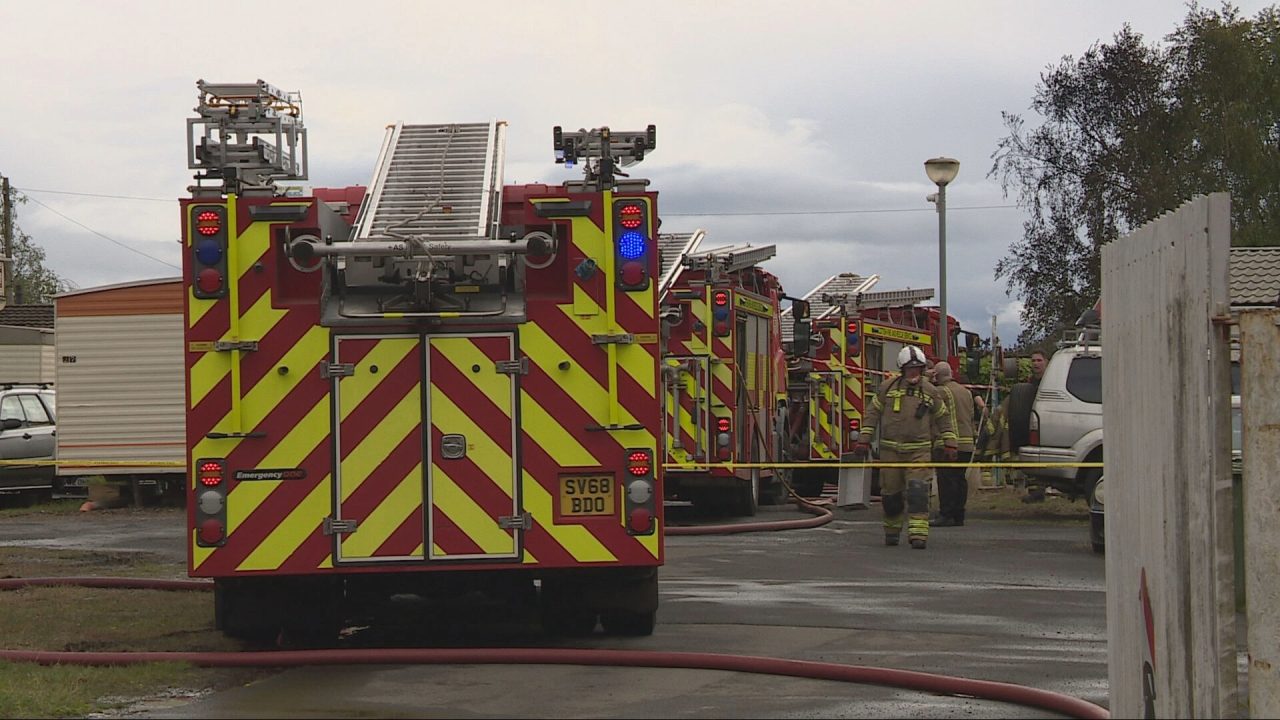 Fire crews battle well-established static caravan blaze at Jubilee Caravan Park in Glasgow