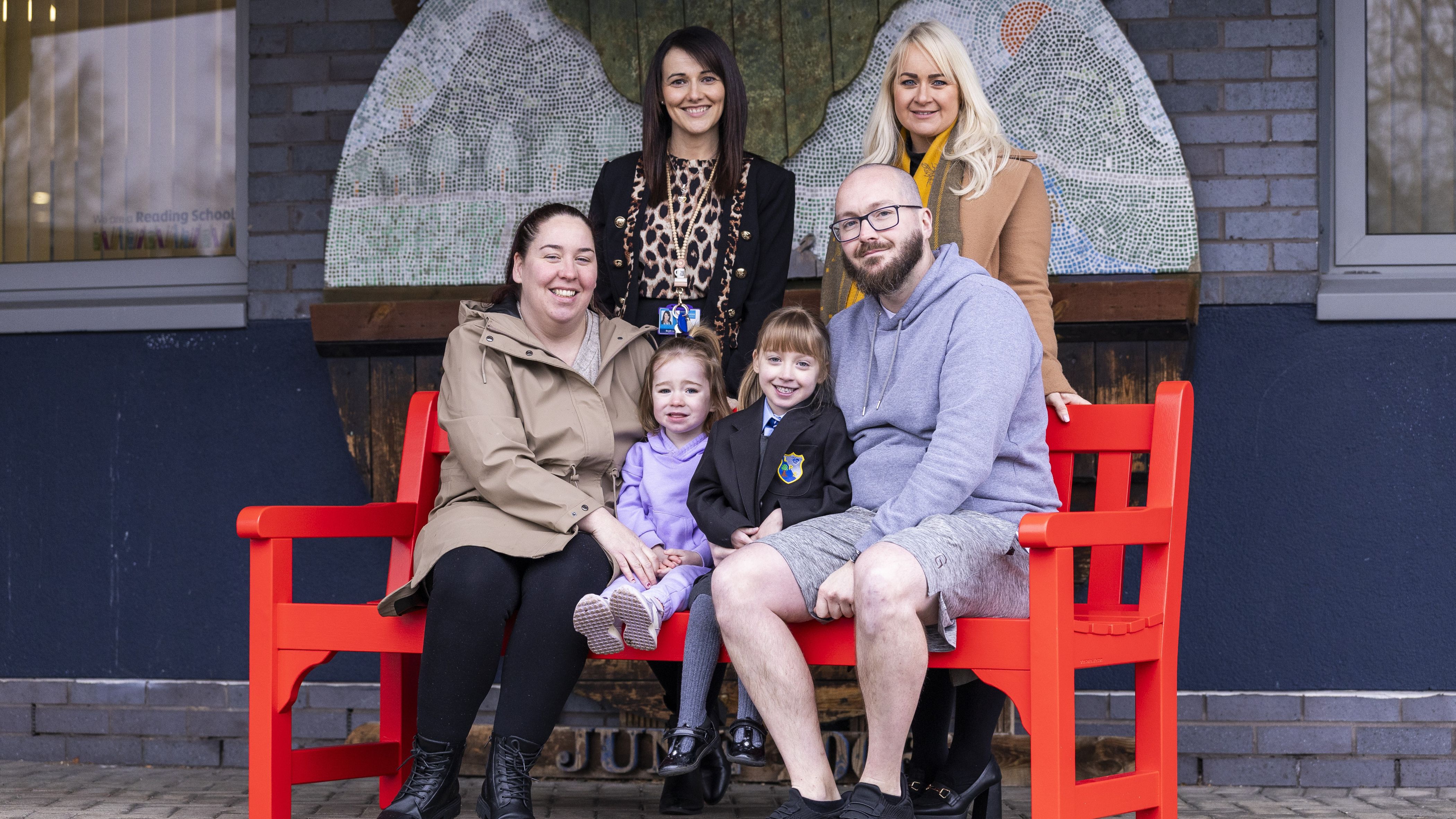 Annabelle, with family and teachers as her living memorial bench was unveiled
