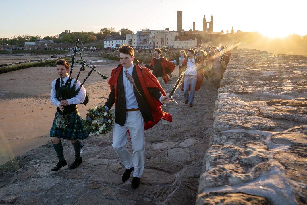 St Andrews University students in sea dip after ‘Gaudie’ procession through town