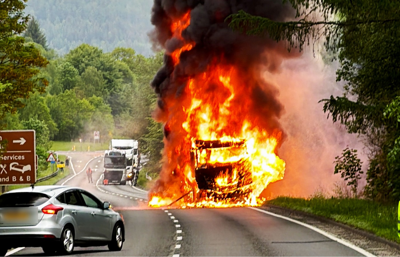A9 is closed south of Dunkeld after lorry engulfed by fire at around 6.21am on Wednesday, May 25.