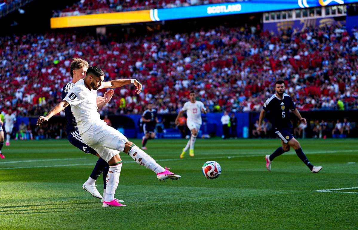 Morocco's Ismael Saibari scores.