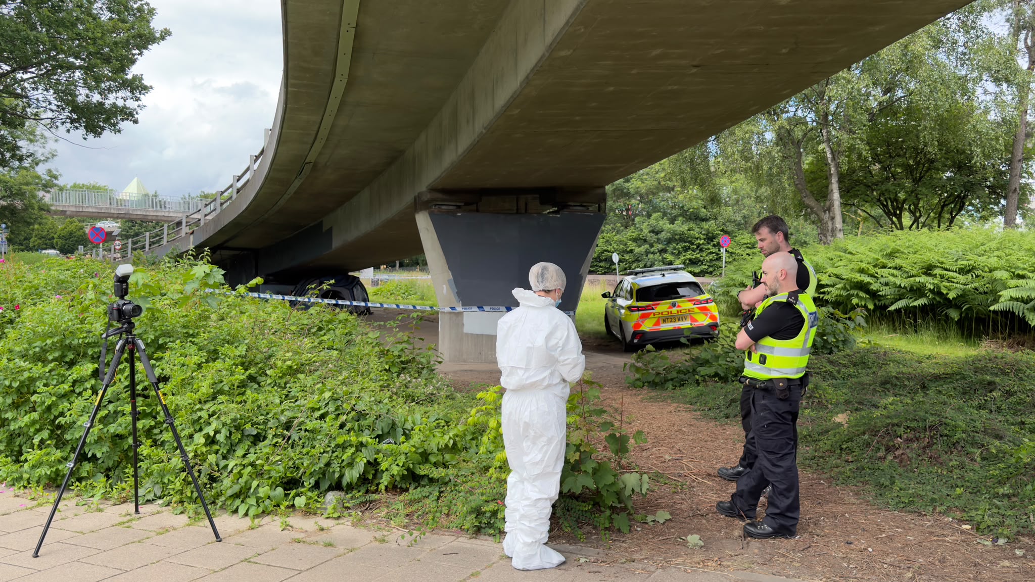 Forensic teams were seen in the area.