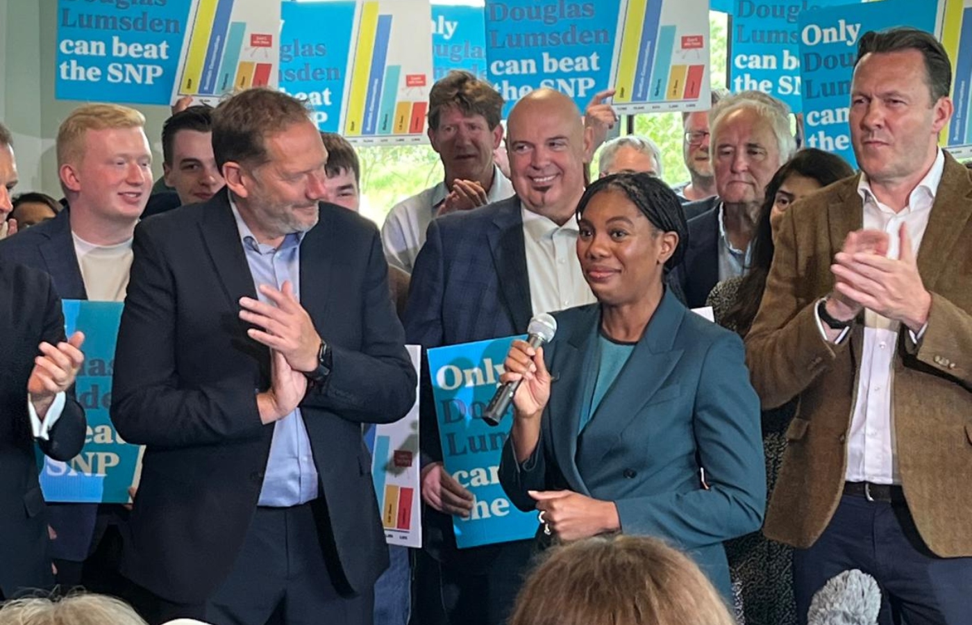 Kemi Badenoch congratulated Lumsden on his win on Friday