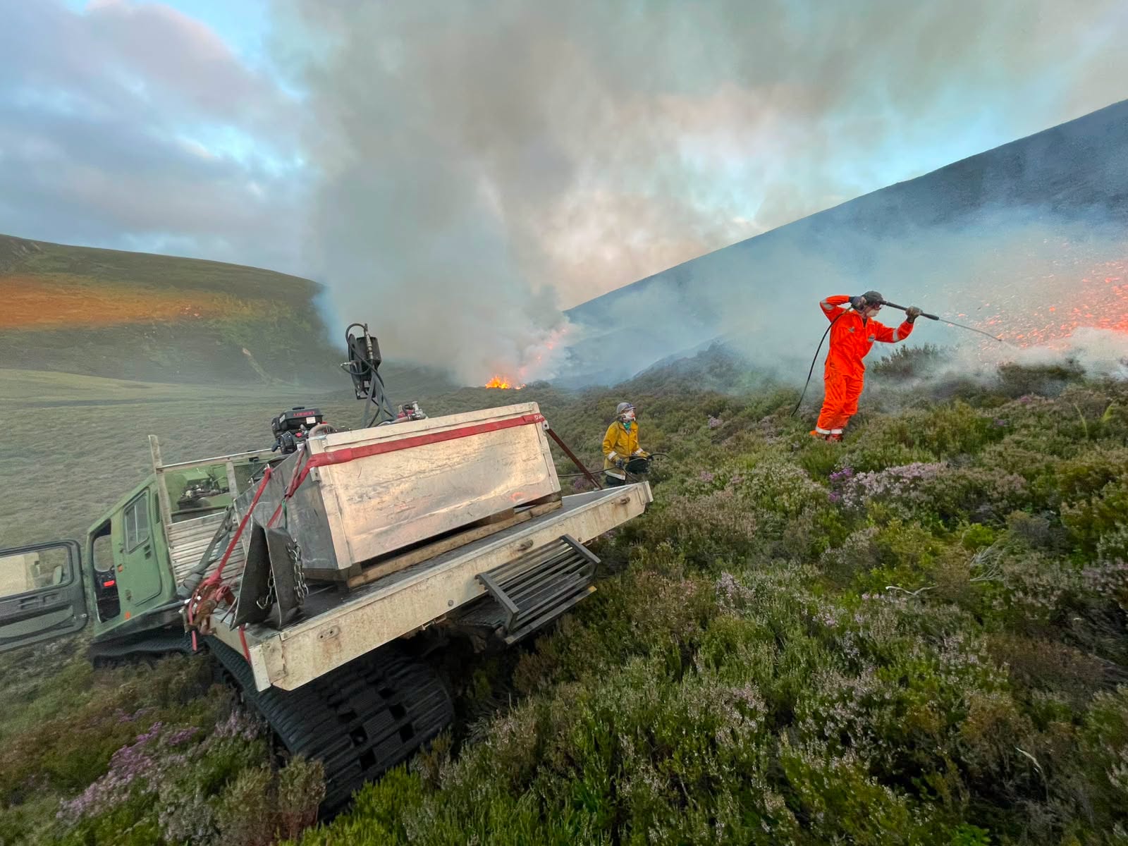 Around 70 firefighters remain on the scene alongside partners and heavy machinery