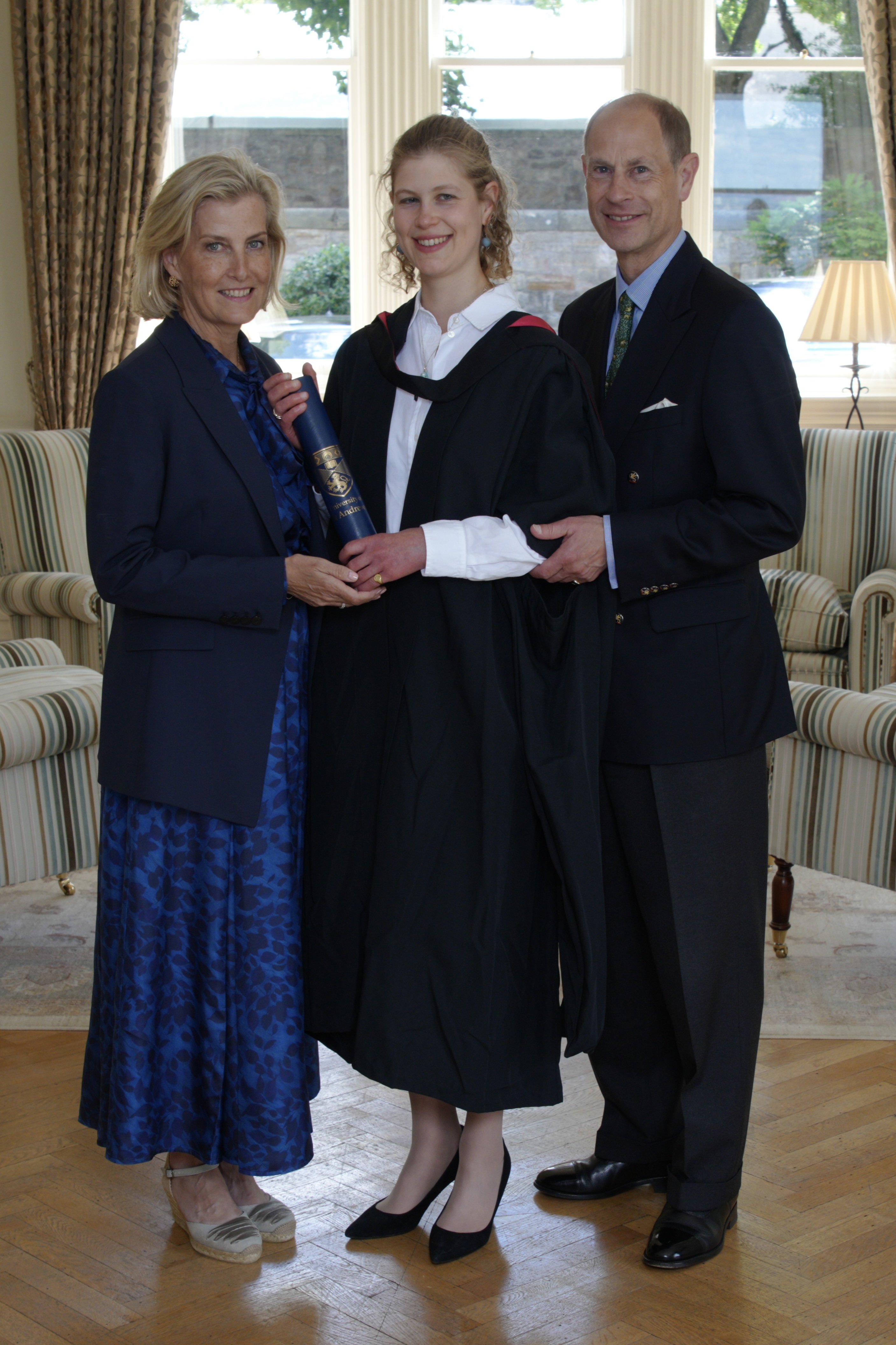 Lady Louise Windsor with her parents the Duke and Duchess of Edinburgh (University of St Andrews/PA)
