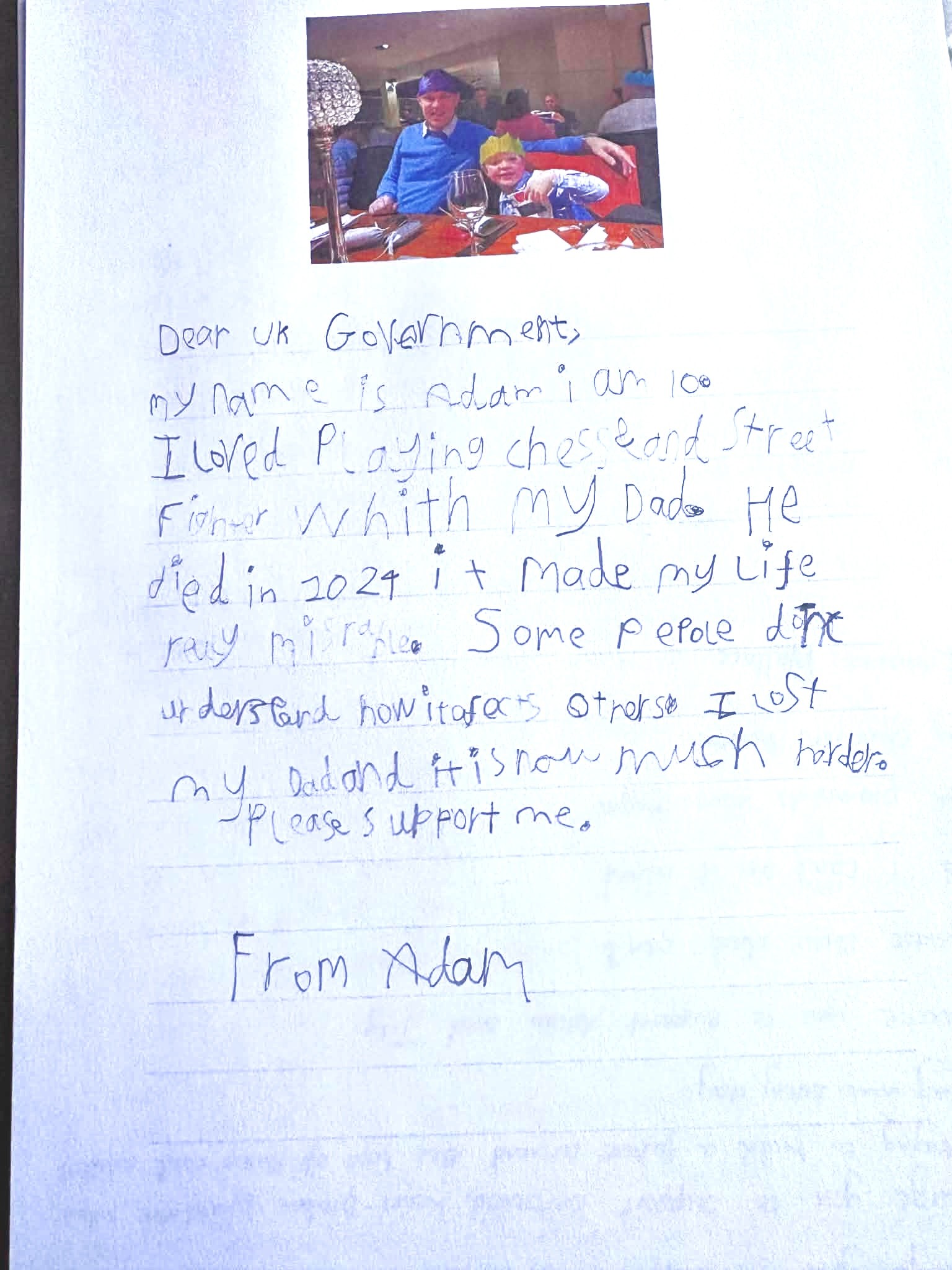 From Adam, aged 10