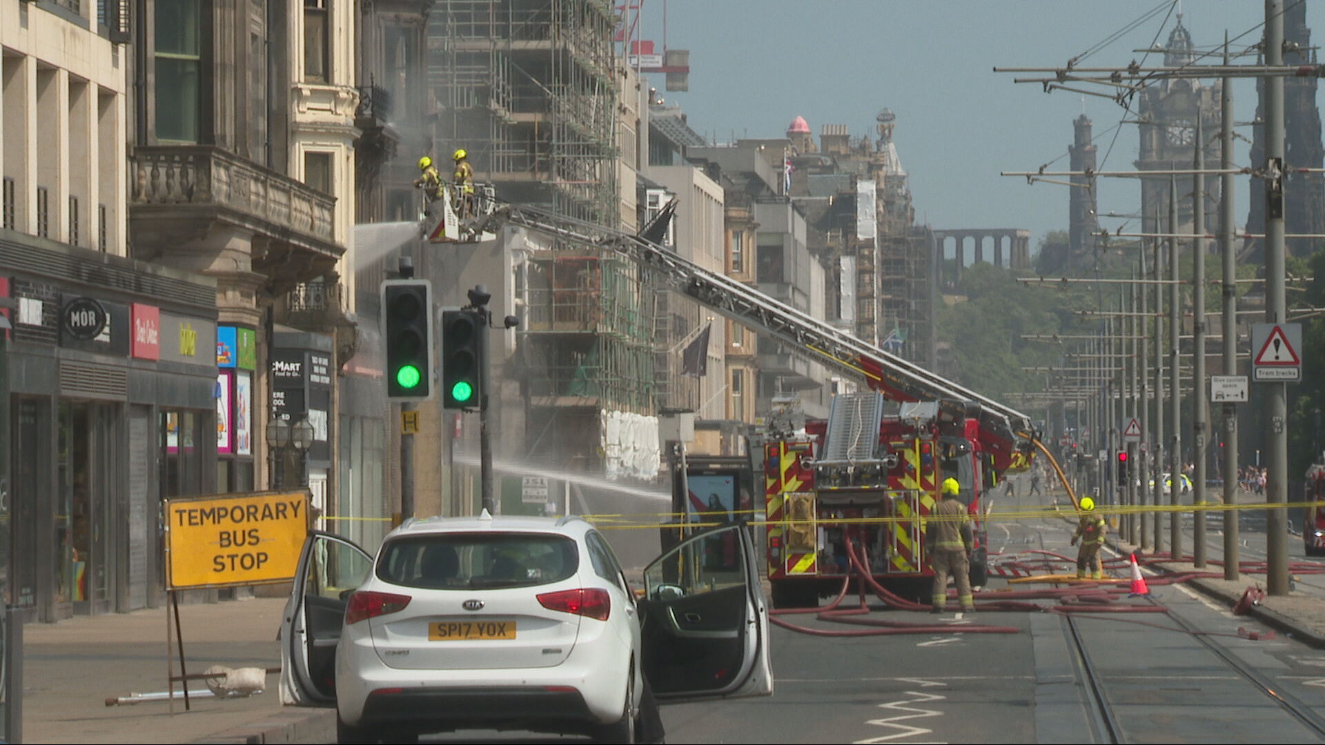 Fire crews have been dampening down the blaze