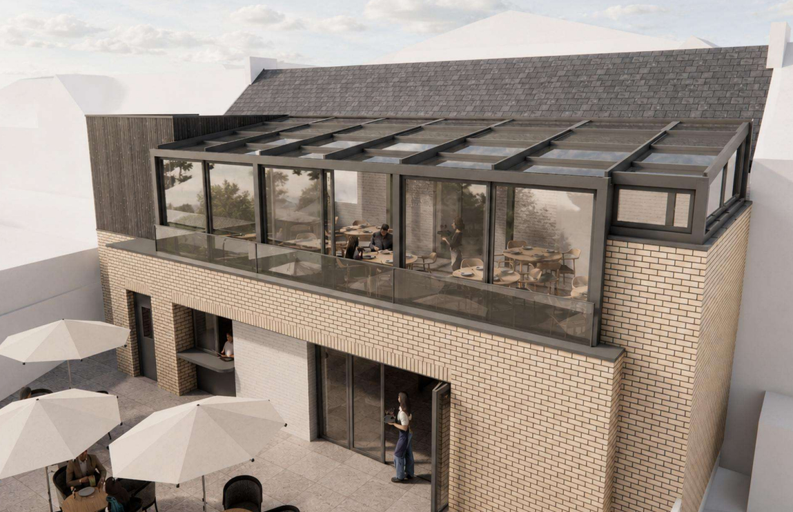 A visualisation of how a planned extension to an Ashton Lane hospitality venue might look. Image from plans by Studio Ted Architecture for Luxe Scotland.