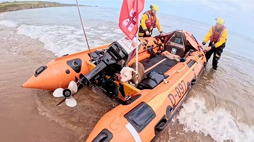 The dog was taken to safety on the RNLI's inshore lifeboat Margaret Olive