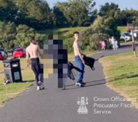 The three attackers fleeing the scene of Kayden Moy's murder.