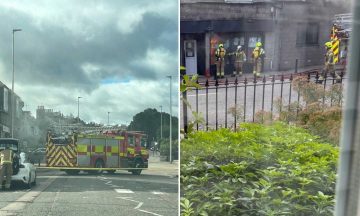 Firefighters battle blaze in shop on busy road in Aberdeen