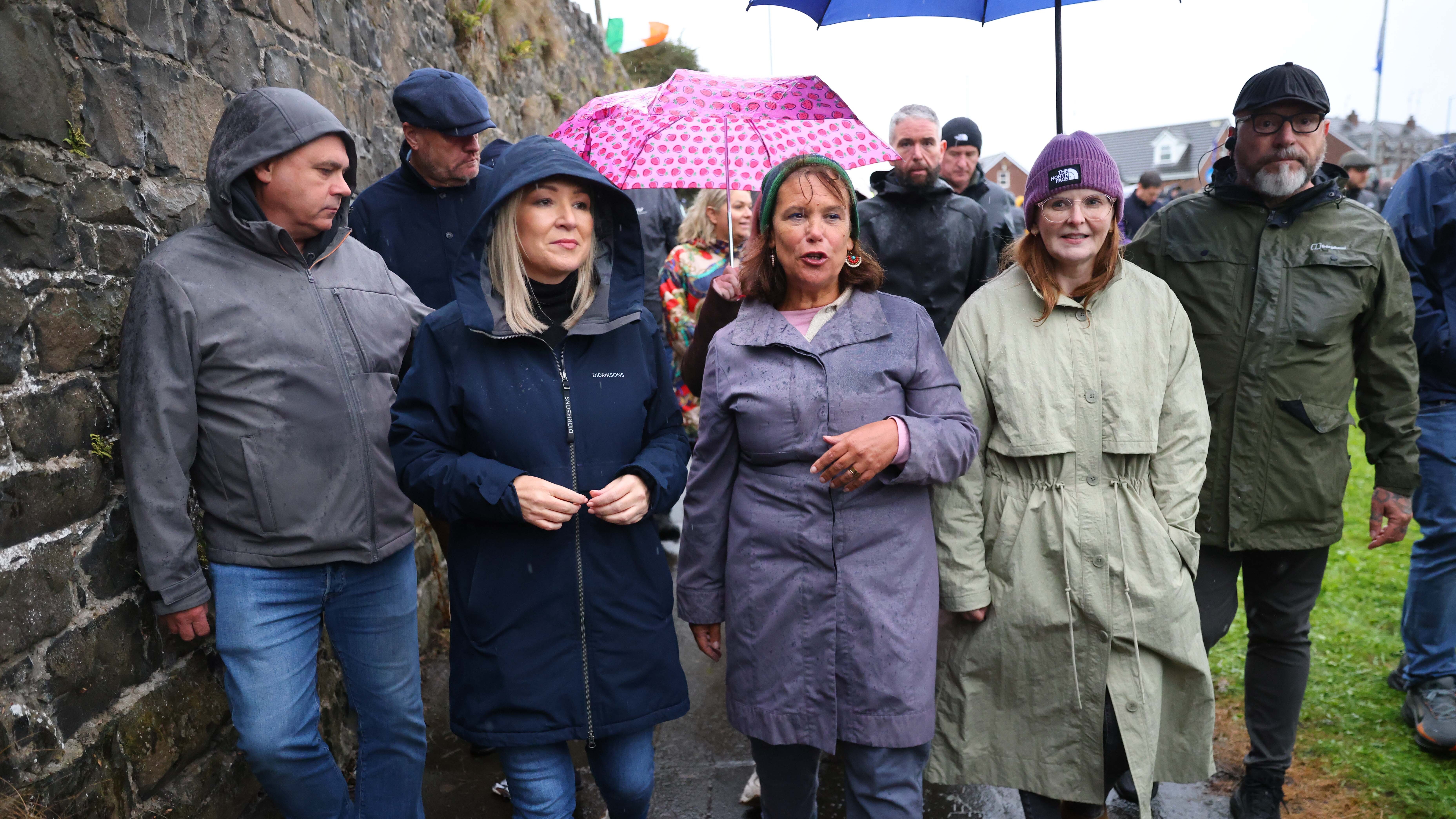 First Minister Michelle O'Neill (centre left) and Sinn Fein Sinn Féin president Mary Lou McDonald and vice-president Michelle O’Neill were on the Garvaghy Road on Sunday